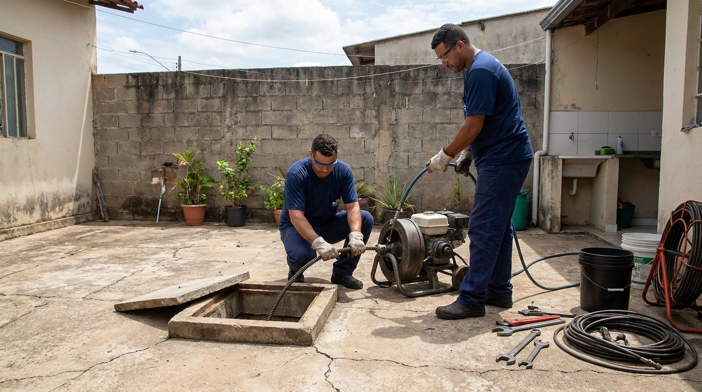 Desentupimento de esgoto residencial em Lages‑SC