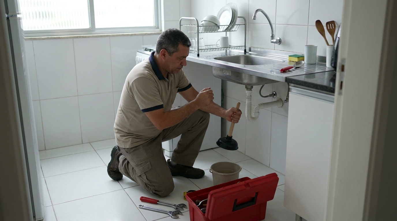 Desentupimento de pia residencial em Lages‑SC