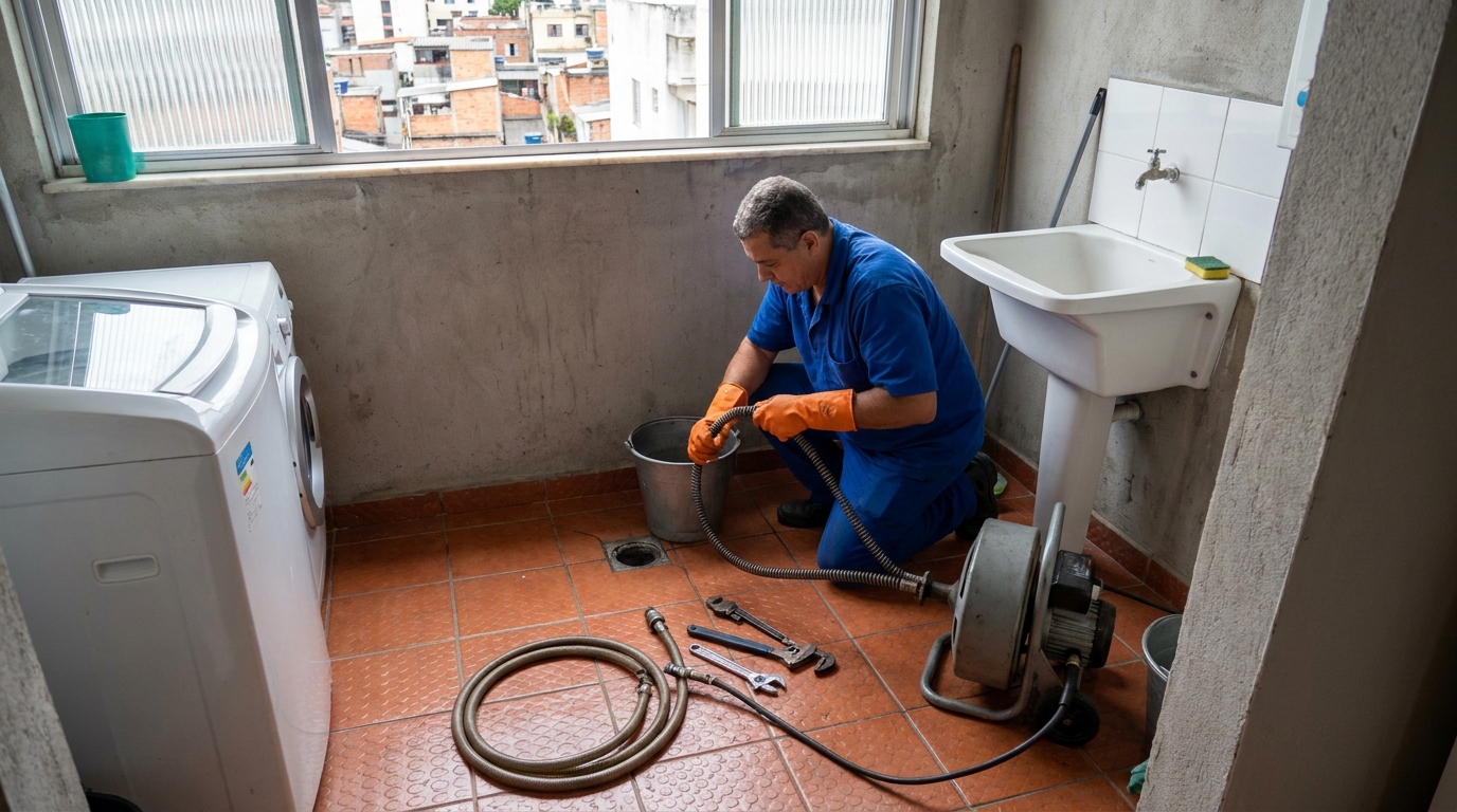 Desentupimento de ralo com equipamento em Lages‑SC